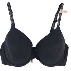 NWT Victoria's Secret Lightly Lined Full coverage Black Bra 36D With Logo Straps
